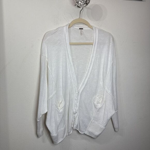 (R4) Free People Days Like This Cardigan Oversized Linen Blend White XS - Picture 3 of 13